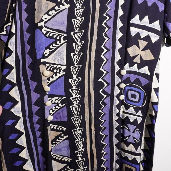 VTG Nina Piccalino AOP Tribal Abstract Print Maxi Dress Square Neck 80s 90s USA - Picture 2 of 6